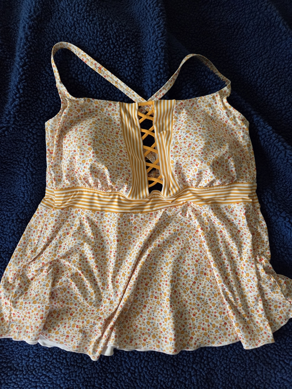 Lands' End Yellow Floral Swim Top